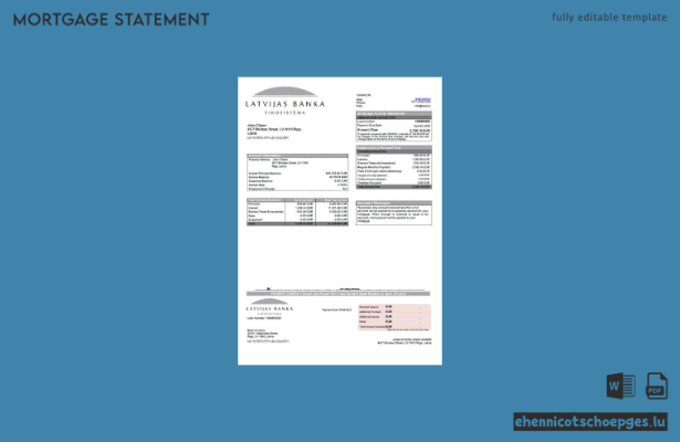 Beispiel-Word- und PDF-Vorschau eines Hypothekenauszugs der Bank von Lettland